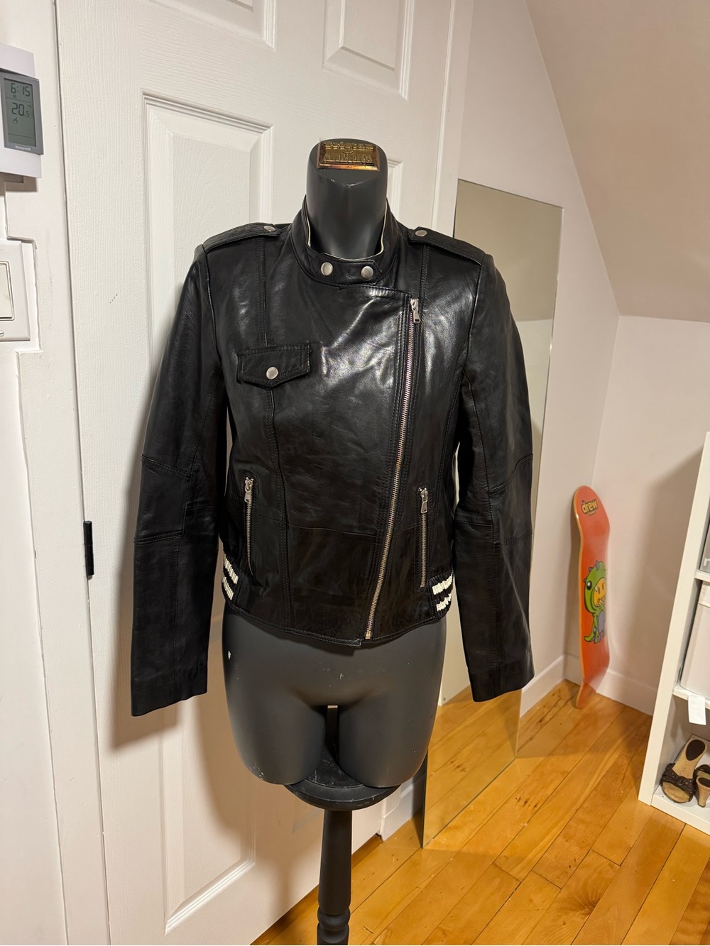 Black faux Leather Moto Jacket - Women's - Picture 2 of 4